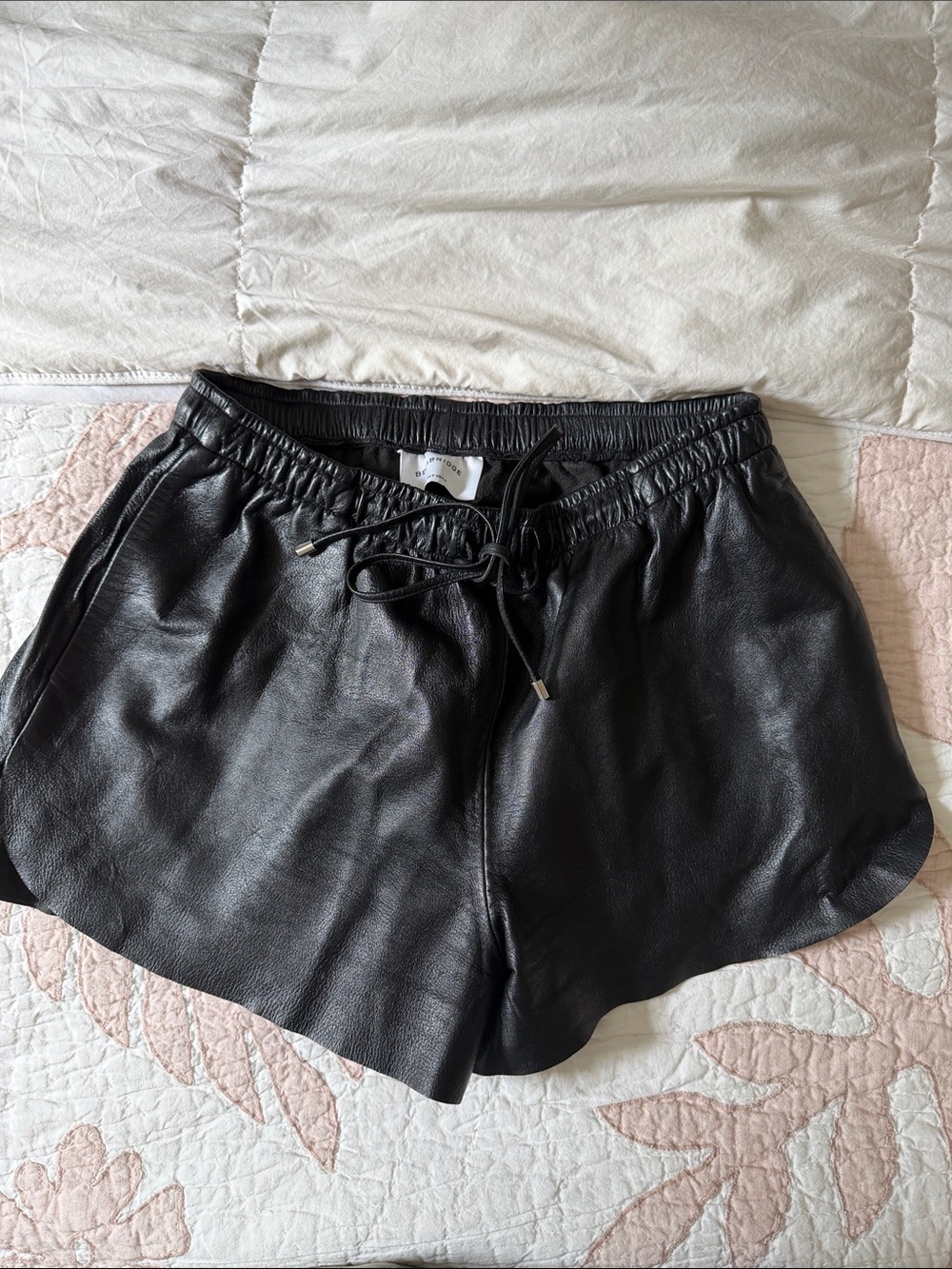 Black Faux Leather Women’s Drawstring Shorts